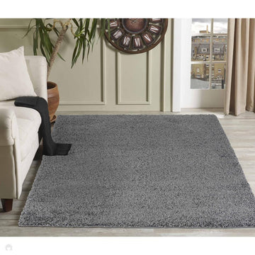Oxford OXF00 Plain Plush Soft Stain-Resistant Textured Polypropylene Shaggy Dark Grey Rug-Desire Rugs-Rug Love - The Most Loved Rug Store